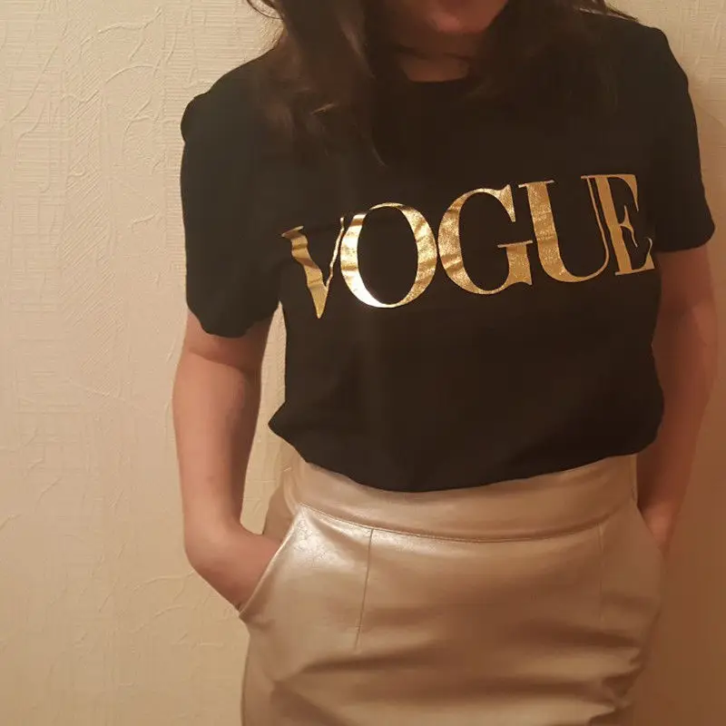 Модные топы с короткими рукавами для девочек одежда женщин Vogue футболка
