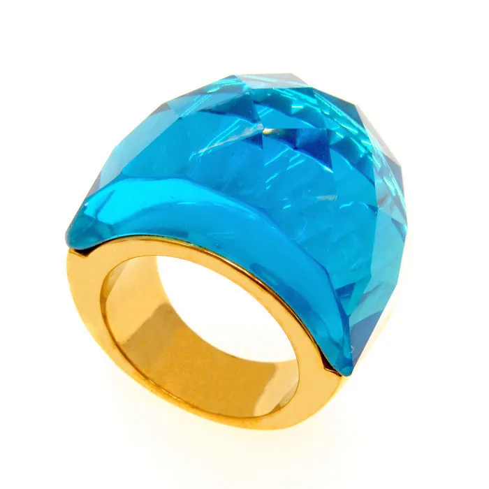 Кольца из нержавеющей стали золотого цвета, многоцветные кольца с большим стеклянным камнем, модное индивидуальное кольцо для женщин