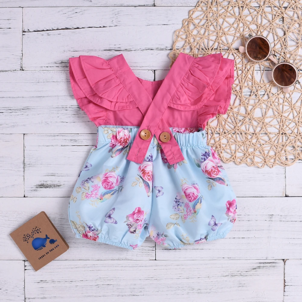 Милая летняя одежда для маленьких девочек Комбинезон с цветочным рисунком, пляжный костюм, одежда для новорожденных, детская одежда