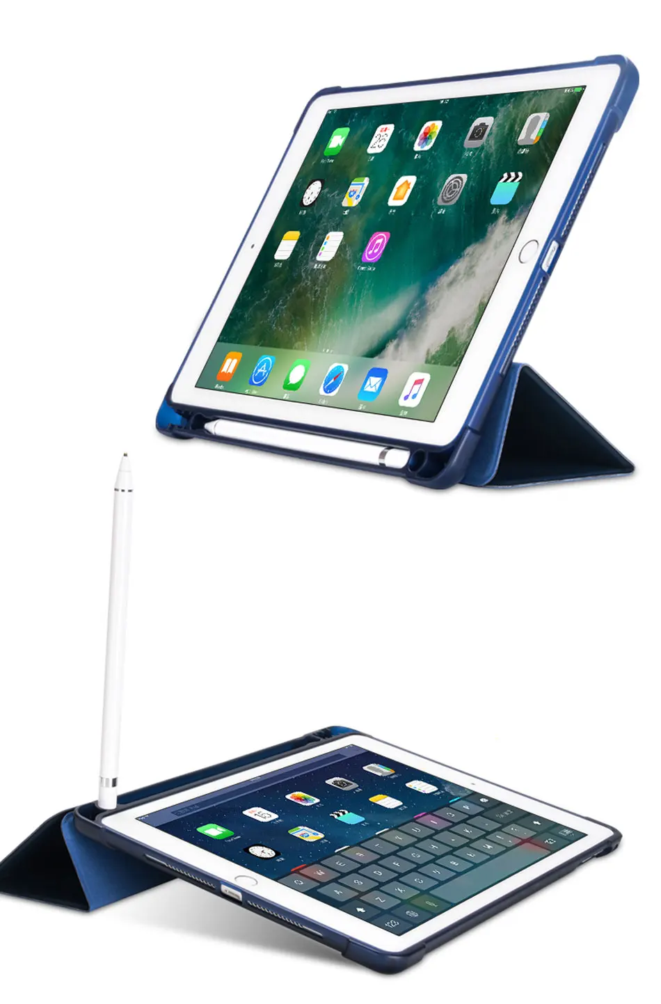 TPU Soft Tablets Case For iPad 9.7 2017 2018 Protective Cover Tri-folded Tablet Case With Pencil Slot For iPad 2018 Case iPad9.7-4