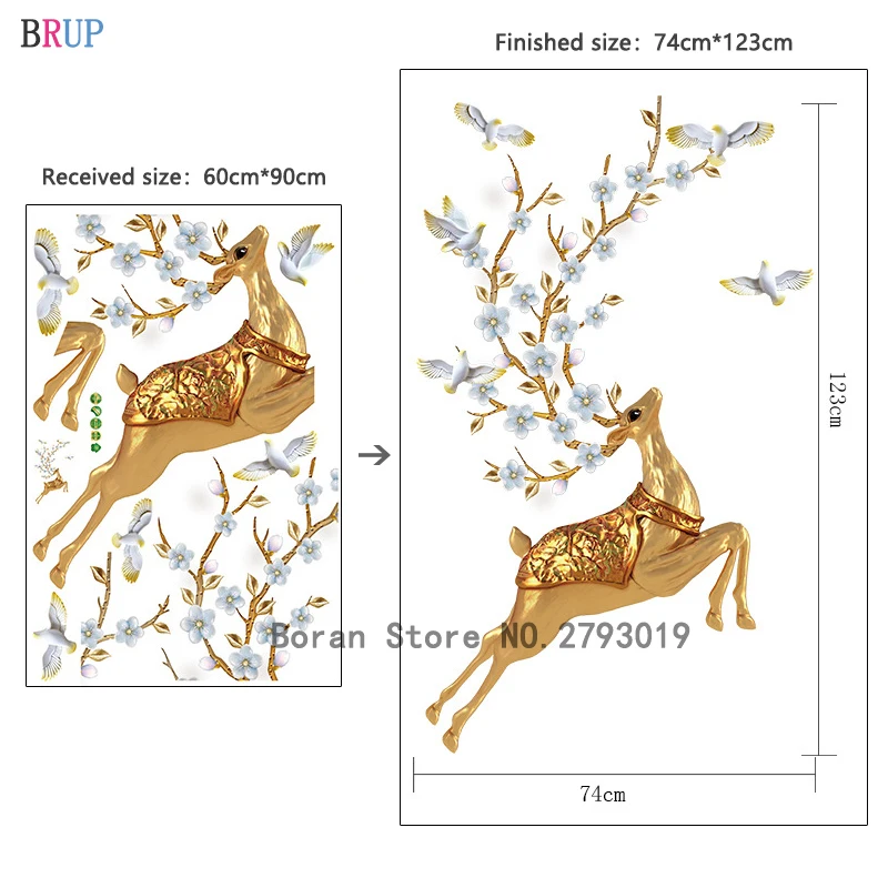 Настенные наклейки в скандинавском стиле с золотым оленем, оленем, домашний декор для гостиной, декоративные винилы для стен, большие обои