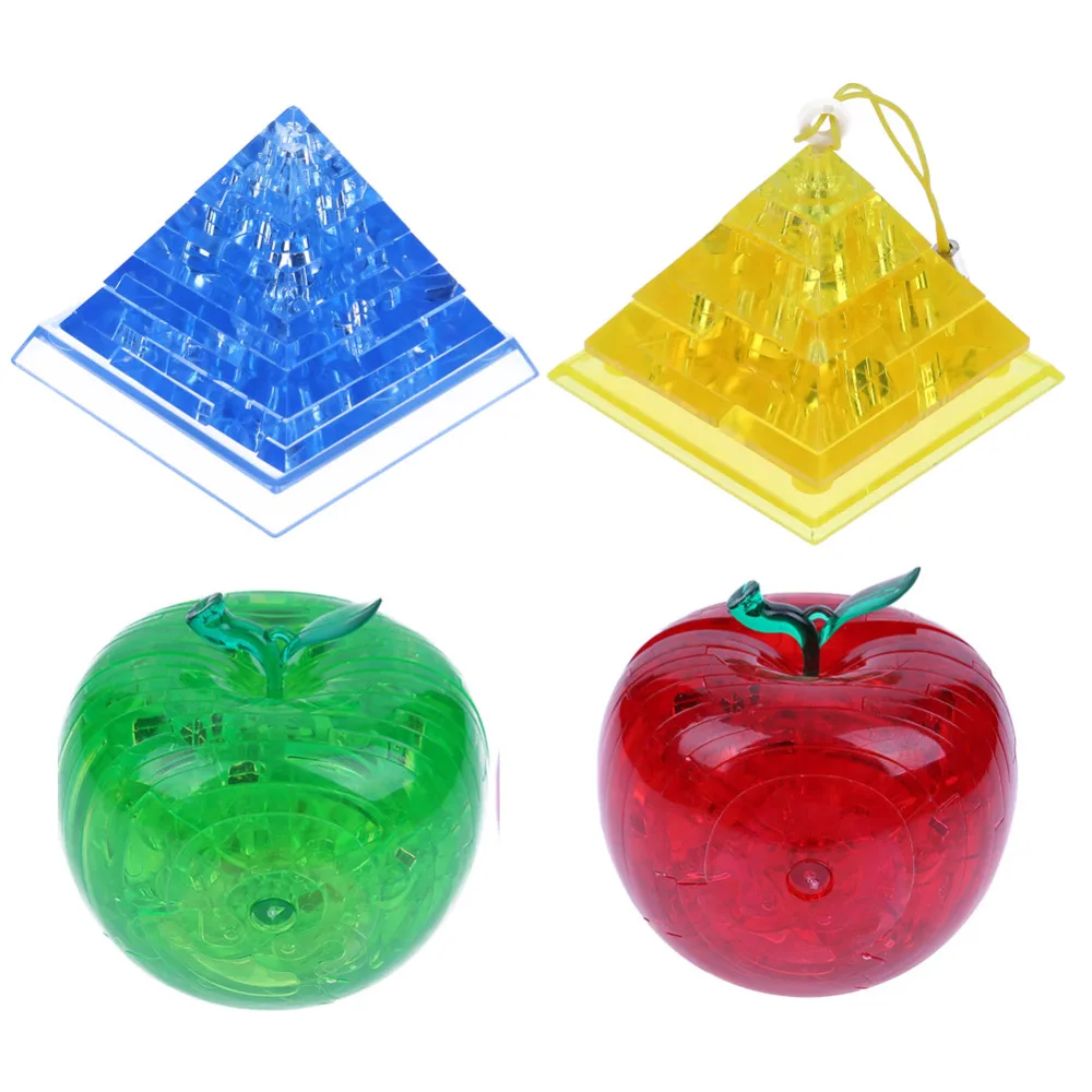 

3D Crystal Puzzle Jigsaw Pyramid Shaped Building Children Educational Apple Pyramid Building 3D Educational DIY Bricks