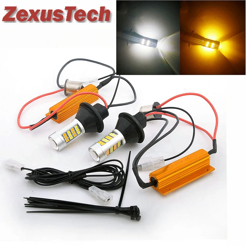 2X T20 7440 50W LED Dual Color White/Amber Yellow Switchback Turn Signal Light + Canbus Error Free Decoder Load Resistor W21W