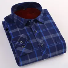 GREVOL зимняя теплая умная Повседневная клетчатая бархатная рубашка брендовые рубашки с длинными рукавами высококачественные мужские полосатые рубашки с отложным воротником PJ