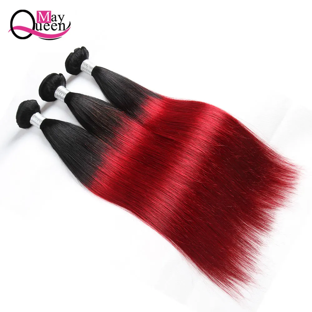 

May Queen Hair Ombre 1B/Burgundy Brazilian Straight Hair Two Tone Color Human Hair Weave 3Bundles 1B/99J Remy Hair Extensions