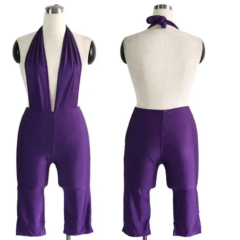

2017 New Style Hot High QualityFlirty Halter Plunging V Purple Slim Casual Women Regular Jumpsuit W84362A