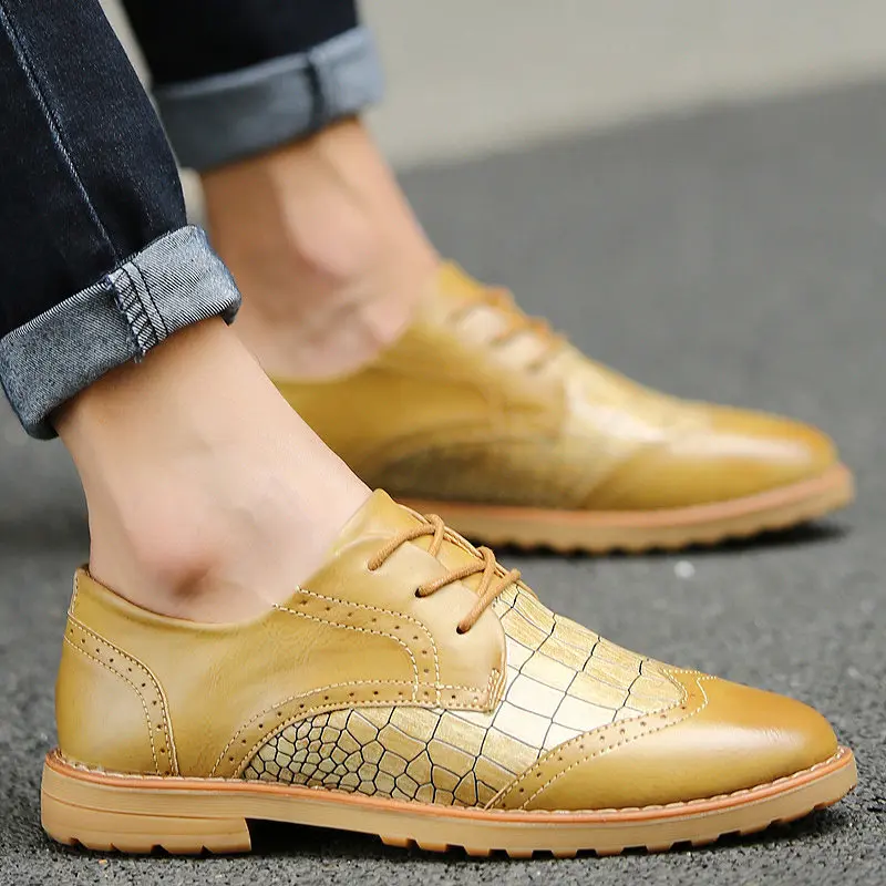 

men italian fashion business wedding genuine leather brogue shoes carving bullock oxfords shoe crocodile pattern zapatos hombre