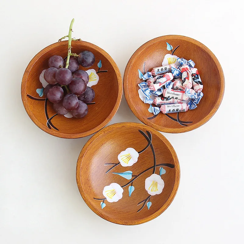 

1 pcs New Round Wooden Fruit Plate Storage Tray Printing Tray Home Fruit Basket Desktop Snacks Snacks Dried Fruit Wooden Plate