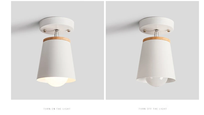 Modern Led Ceiling Light Fixture Iron Lampshade With Wood Adjustable Angle Nordic Indoor Hanging Lamp Corridor Aisel E27 White