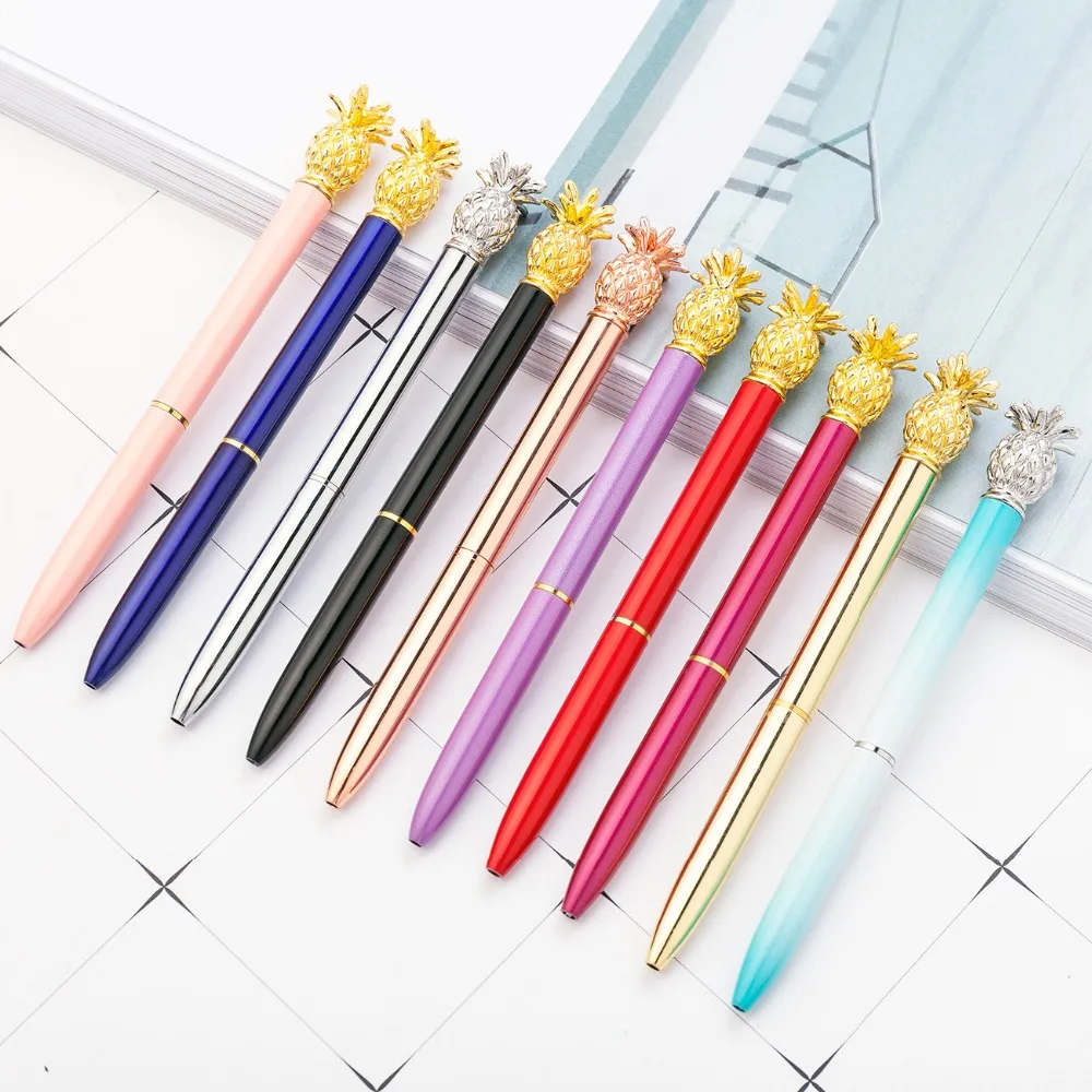 32 pcs/lot Pineapple Metal ballpoint pens for writing Cute Rotating 1.0 mm black ink ball pen business School supplies | Канцтовары для