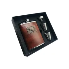 

Hot sale 8oz ounce Stainless steel 304 Eagle vodka hip flask Whisky Moscow cccp flagon pu leather Wrapping gift box set