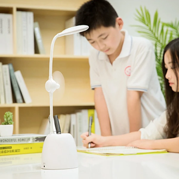 Новейший дизайн Led Настольная лампа с регулируемой яркостью смарт-пресс USB Настольная лампа с ручкой контейнер вентилятор лампа для чтения книг Dc/перезаряжаемая