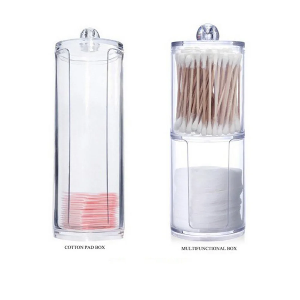 

Hot Acrylic Cotton Swab Organizer Box Portable Round Container Storage Case or Dual-layer 2-cells acrylic cosmetic storage box