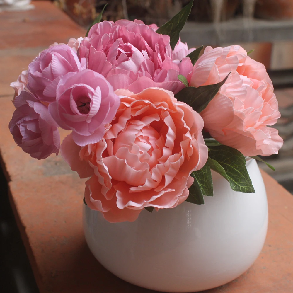 

Wedding Bouquet Peony Artificial Flowers Vivid Fake Leaf Silk Floral Bridal Bouquets