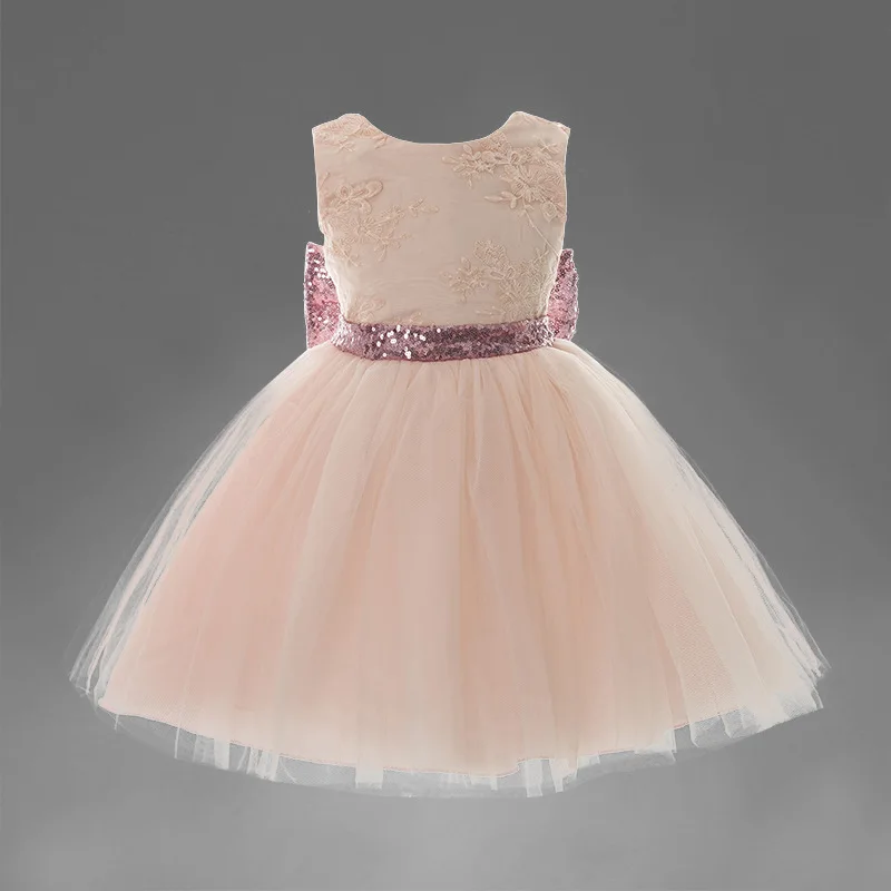 Детская одежда для девочек с цветочным узором для девочек торжественные платья Красный невесты летнее платье с большим бантом Vestido batizado Ropa Bebe для девочек Robe Bebe - Цвет: Pink