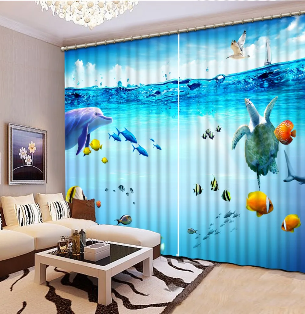 

2016 High Quality Customize size Modern ocean scenery 2016 Fashion 3D Home Decor Beautiful 3d curtains