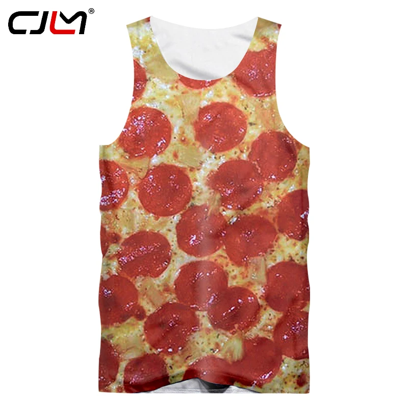 CJLM Unisex Shirt Jerseys Summer Fashion Men 3d Amazing Print Pepperoni Pizza Tank Top Homme Hip Hop Vestido Sleeveless Vest 5XL | Мужская