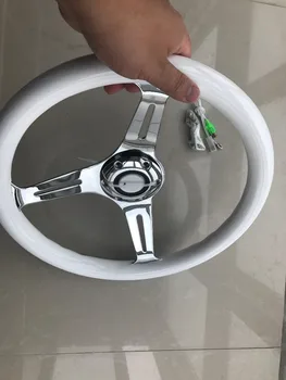 

universal high quality 330mm /13inch 33cm Wooden Phoebe white steering wheel racing car steering wheel three racing Phoebe