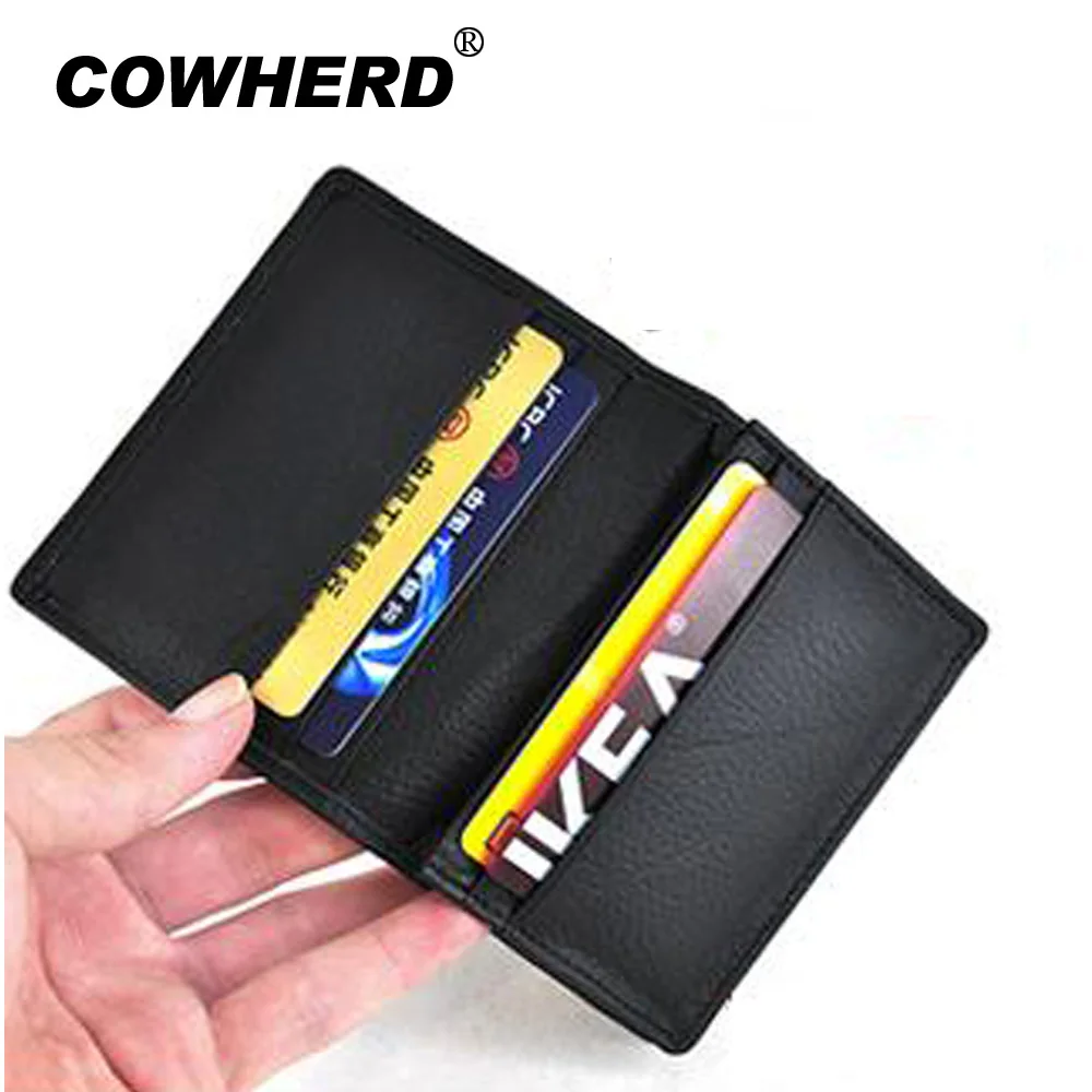 

Hot Unisex 100% first layer genuine cow leather name business card holder bank credit cards men wallet purse bag gifts