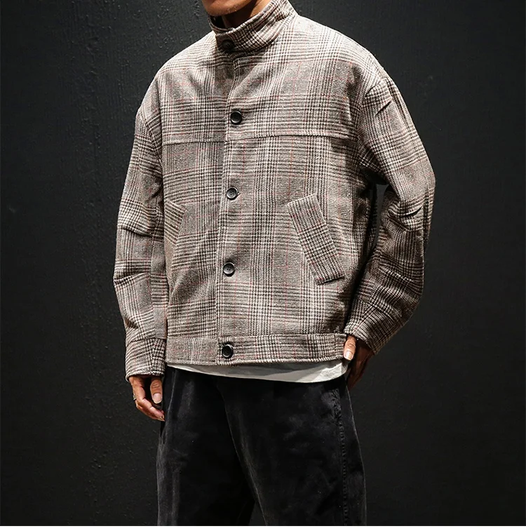 Zongke, шерстяная клетчатая Мужская куртка, пальто, мужская уличная куртка в стиле хип-хоп, пальто, клетчатая куртка-бомбер, мужская одежда, Sping 5XL