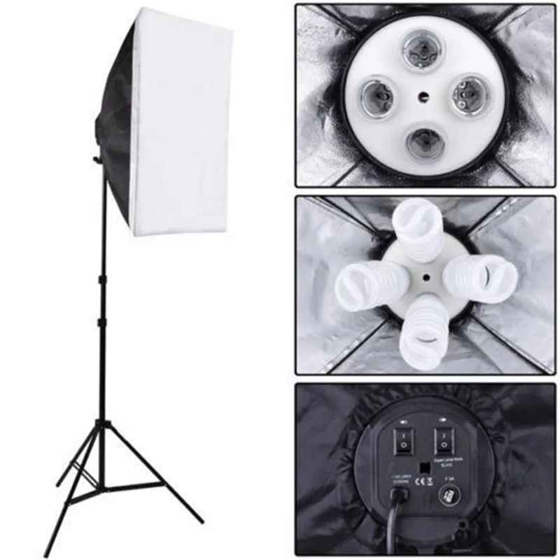 

ABESTSTUDIO Photo Studio Kit Photography Lighting 4 Socket Lamp Holder + 50*70CM Softbox +2m Light Stand Photo Soft Box