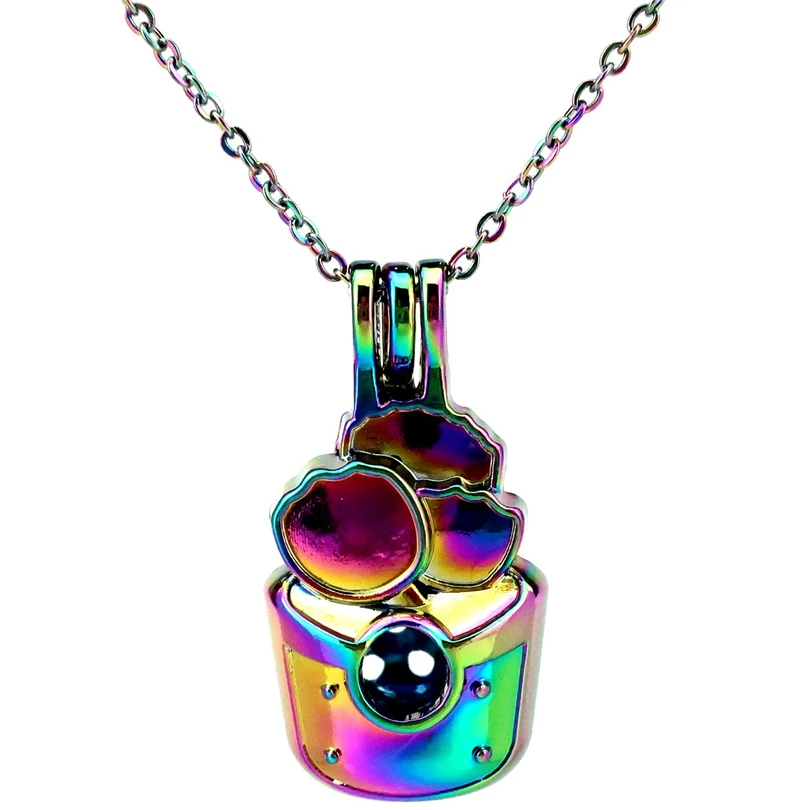 C806 Rainbow Color Cake Ice Cream Bead Pearl Cage Necklace Pendant Aroma Essential Oil Diffuser Fun Gift | Украшения и аксессуары