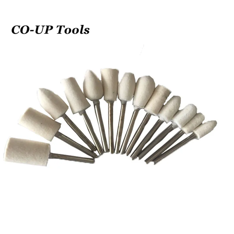 

13pcs/Set Super Felt Wool Grinding Head Rotary Tools Playing Fine Jewelry Jade Metal Polishing Drill Bits 3mm Shank
