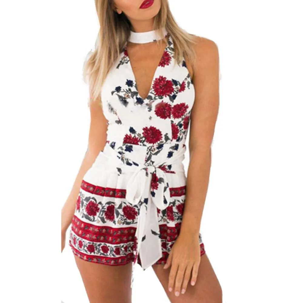 

Febelle Women Mini Sexy Off Shouder Print Playsuit Ladies Jumpsuit Summer Beach Holiday Jumpsuit New Suits Mujer Clothes