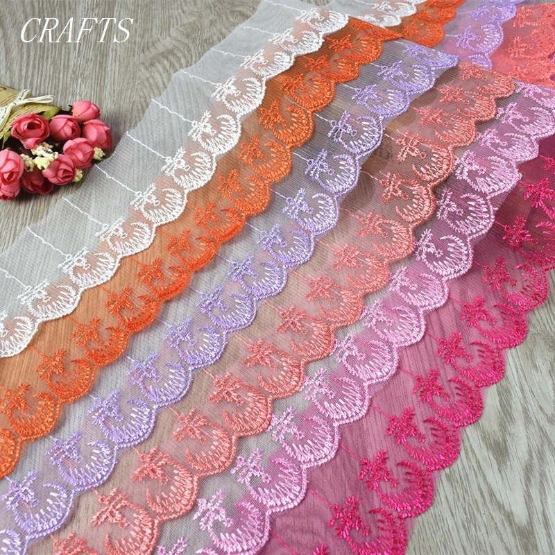 

10 yards beautiful embroidery lace gauze white diy wedding dress 6 colors
