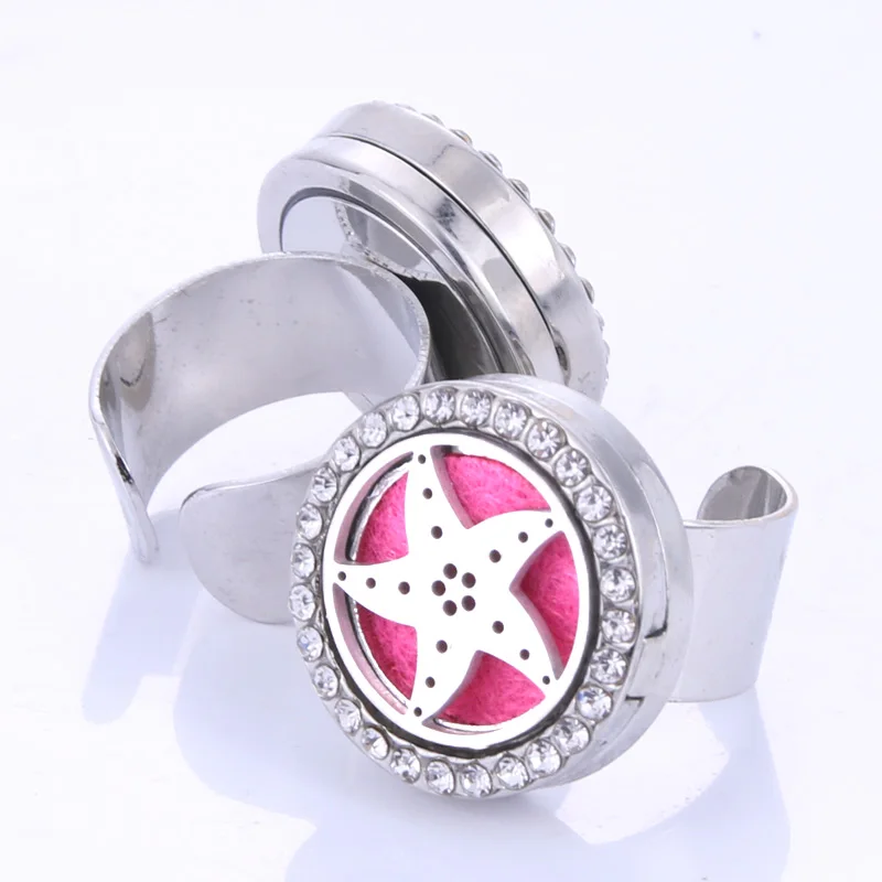 

New Pentagram Fashion Aromatherapy Star Rings Hollow Out Open Perfume Ring Oil Essential Diffuser Rings Christmas Gift