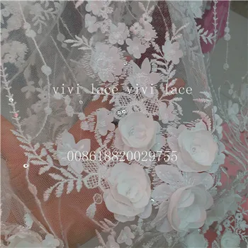 

5 yards ysl003 offwhite sequin 3d applique embrodiery net tulle mesh lace fabric for wedding /evening dress/haute couture