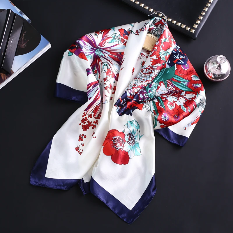 

Silk Neck Scarf for Women Large Size Square Scarf for Ladies Elegant Hijab Female Print Head Band Thin Shawls 2019 New