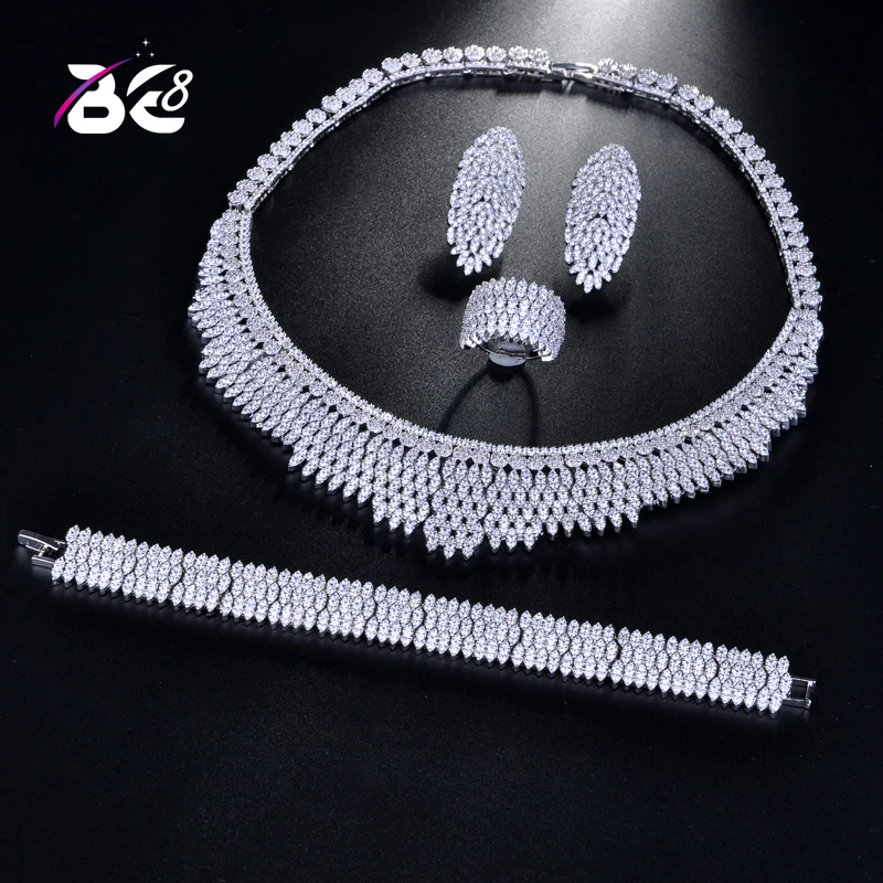 

Be 8 Hot Sale Crystal AAA Cubic Zirconia Necklace Earrings 4pcs Set Elegant Jewelry for Women African Beads Jewelry Set S174
