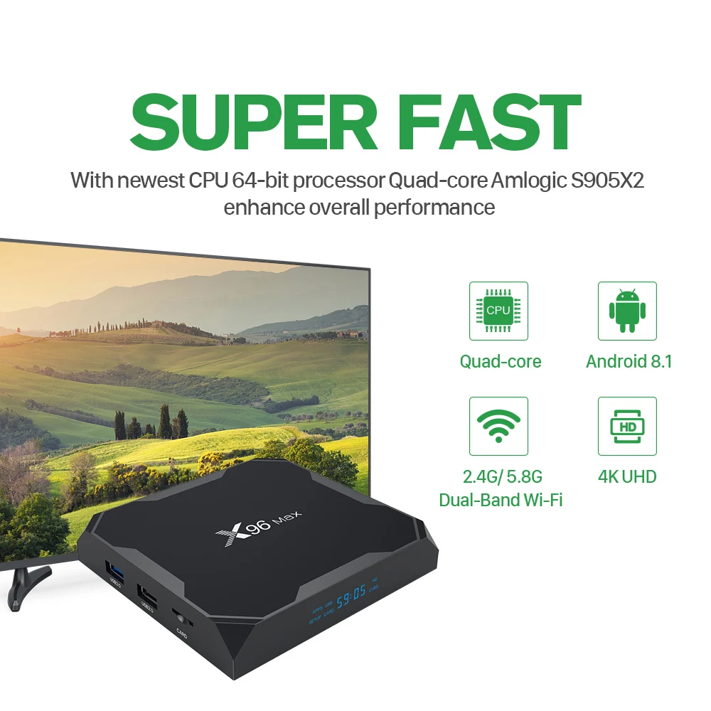 QHDTV France Arabic IP TV Box X96 Max 4+64G Android 8.1 Support BT Dual-Band WIFI IPTV Netherlands Belgium Android TV Box       