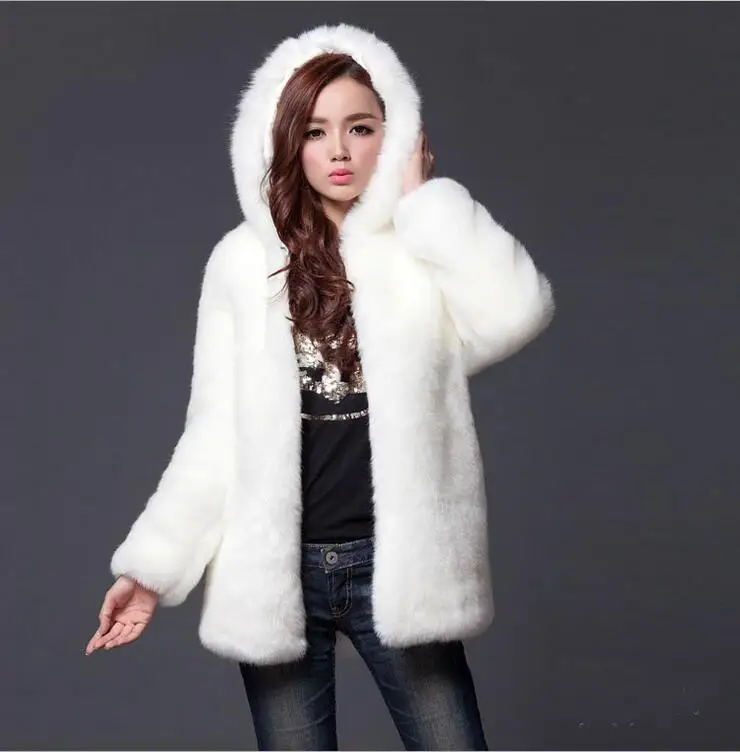 Пальто из искусственного меха с капюшоном женские зимние куртки S-3XL Плюс Размер мех норки пальто из искусственного меха Casaco De Pele BF314 - Цвет: Белый