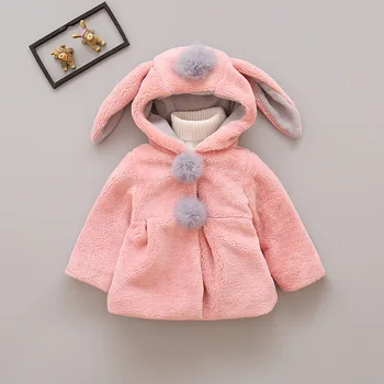 

Cute Rabbit Ear Hooded Baby Girls Coat Plus cashmere Tops Kids Warm Jacket Outerwear & Coat Children Clothing Baby Wear Girl