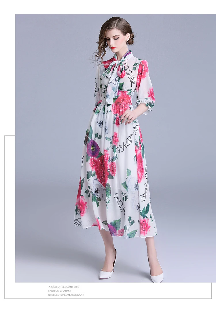 311 Maxi Dresses for Women High Quality Elegant Chiffon Party Dress 2018 Big Swing Slim A Line Vintage Floral Maxi Dress 2