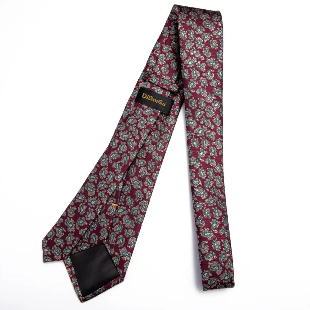 DiBanGu новые красные Пейсли мужские подарки зажим для галстука шелк шеи галстуки Hanky запонки галстук свадебная деловая вечеринка галстук набор MJ-7207