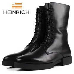 Генрих Марка 2018 качество Зимняя обувь из натуральной кожи Для мужчин теплая обувь Для мужчин Повседневное ручной работы острый носок