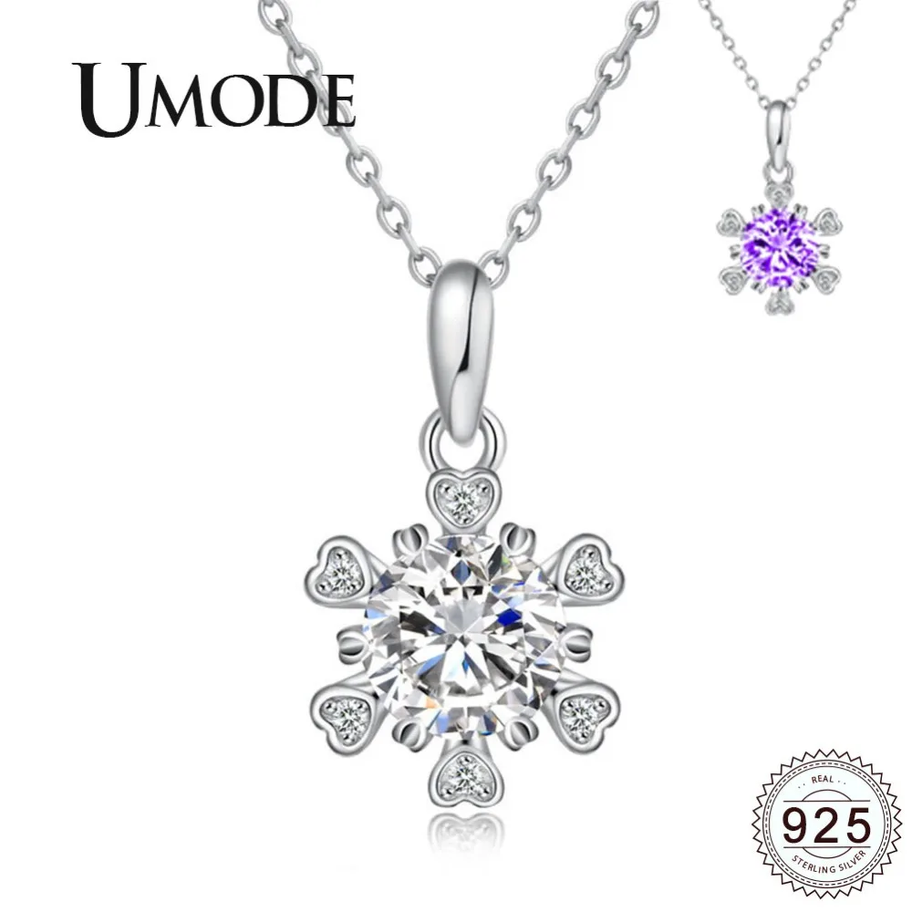 

UMODE 2019 New 925 Sterling Silver Pendant CZ Crystal Necklace for Women Clear Purple Zircon Necklace White Gold Jewelry ALN0415