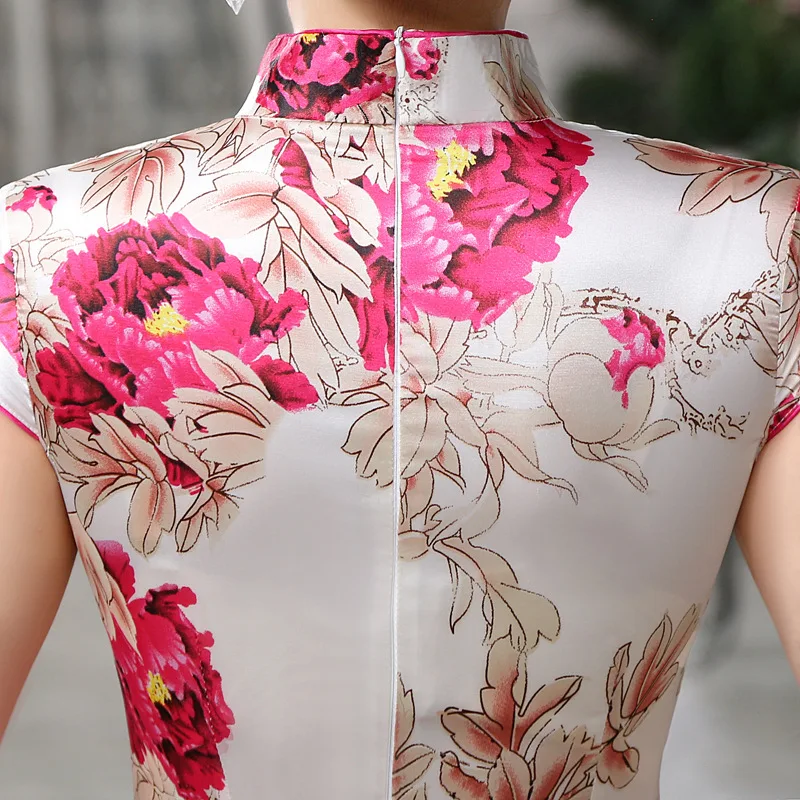 Sheng Коко для женщин розовый атлас Cheongsam Qipao платья для мини короткие пикантные ежедневно печати традиционный ченсам китайский шелк