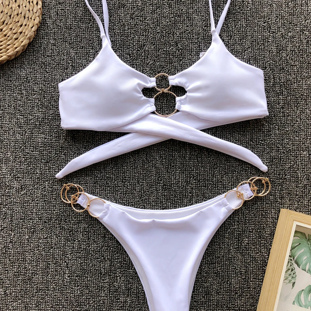 2020 Wholesale Solid Micro Bikini Rings Swimsuit Thong Leopard Swimwear