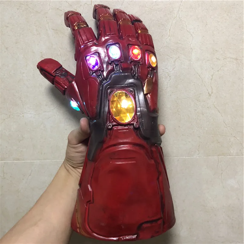 1:1 Endgame Железный человек Тони Старк светодиодный светильник Thanos Gauntlet камень косплей перчатки Гибкие пальцы латекс - Цвет: Red Led Light