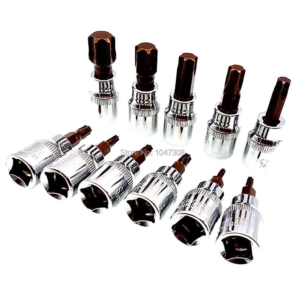

11pcs Torx Bit Socket Set T10 T15 T20 T25 T27 T30 T40 T45 T50 T55 T60 3/8"(10mm) Drive Torx Socket Bits Chrome Vanadium Steel