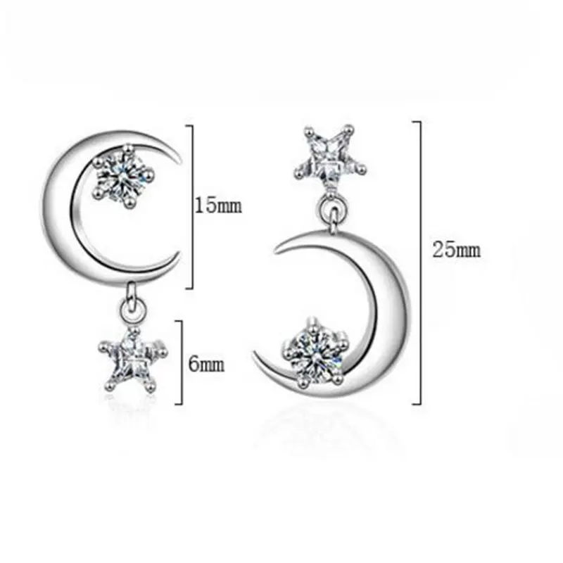 Anenjery, 925 пробы серебряные серьги, циркониевые звезды, асимметричные в форме Луны, серьги с кисточками для женщин, oorbellen brincos S-E389