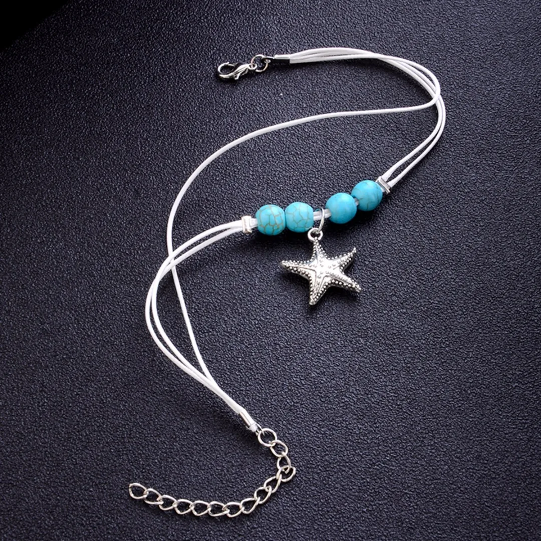 Sainio Beads Starfish Anklets For Women 2018 New Leather Ankle Bracelet Boho Women Beach Barefoot Fashion Bohemian Jewelry