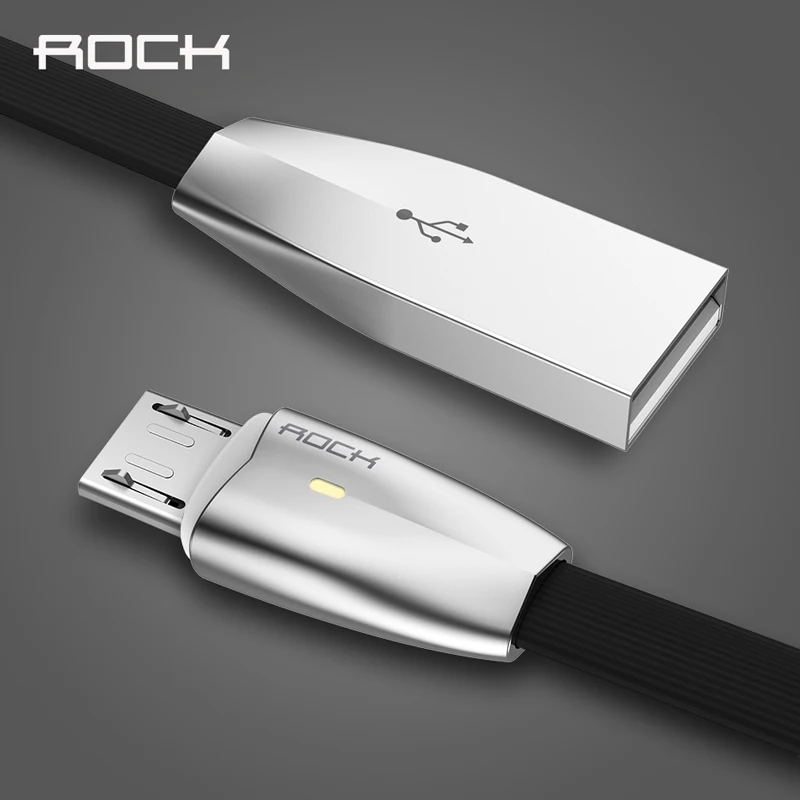 3D светодиодный светильник Micro USB кабель ROCK 2A цинковый сплав светодиодный кабель Micro кабель для Galaxy быстрое зарядное устройство кабель для Xiaomi для huawei