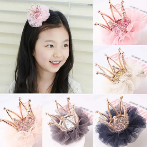 Women Girls Hairpin Crown Rhinestone Tiaras Crystal Hair Clip Bow