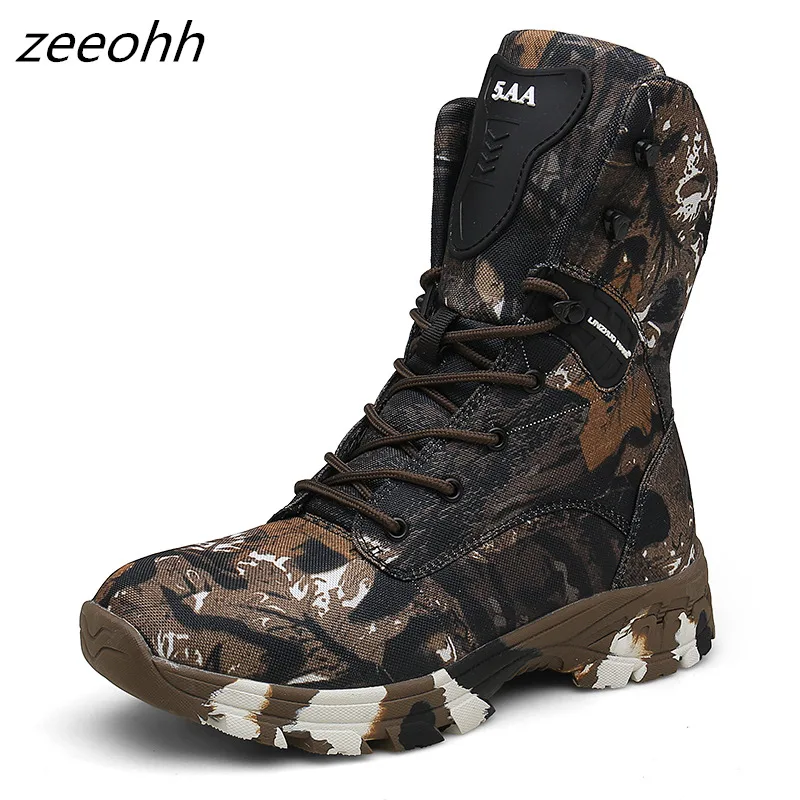 Camouflage brown 1 Новинка; камуфляжные военные ботинки для мужчин; спецназ; тактические ботинки; Уличная обувь для пустыни; нескользящая Военная обувь; водонепроницаемые мужские ботинки для походов и охоты - Цвет: Camouflage brown 1