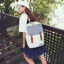 Navy Stripe Backpack Sailor Brooch Canvas Women Bags Japanese Korean Style Striped Rucksack Student School Pack Travel Mochila